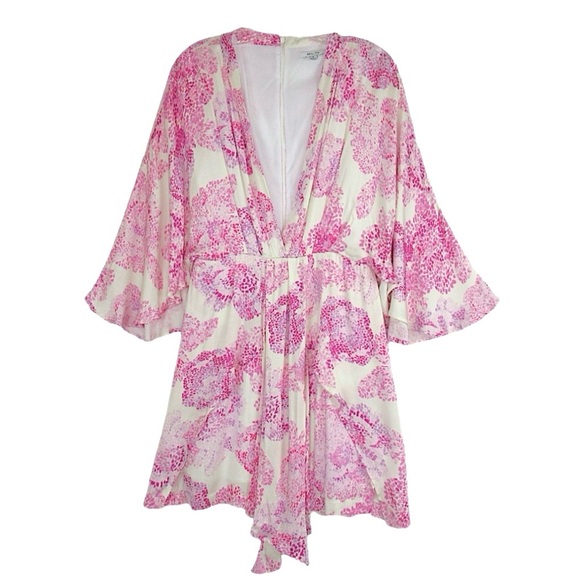 BTFL-Life Deep-V Kimono Sleeve Floral Mini Dress Women's Size Small - Picture 1 of 10